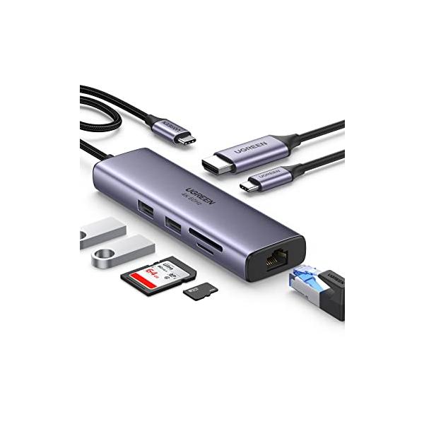 UGREEN Revodok 107 USB Cハブ 7-IN-1 USB3.0ハブ 4K@60Hz HDMI出力 100W PD急速充電 Ty