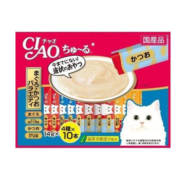 他サイト： 【送料無料、メール便・定形外郵便、同梱不可】チャオ CIAO 猫用 ちゅ〜る まぐろ・かつおバラエティ SC-132（14g×40本）×1個の商品画像