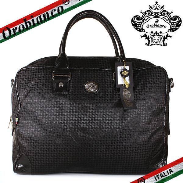 【訳アリ/アウトレット】オロビアンコ ビジネスバッグ ブリーフケース Orobianco VERNE-C ヴェルネ ベルネ 千鳥ナイロン/レザー  ブラック/ブラック