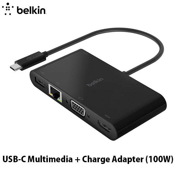 BELKIN ベルキン USB-C マルチメディア + USB-C 100W PD対応 変換アダプタ(LANポート、HDMI、VGA, USB-A、USB-C) AVC004btBK