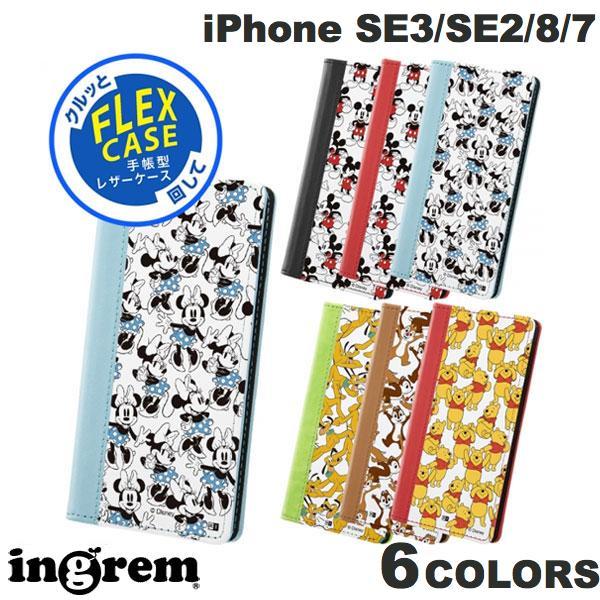 ingrem iPhone SE 第3世代 / SE 第2世代 / 8 / 7 ディズニーキャラクター 手帳型 FLEX CASE バイカラー 総柄  イングレム