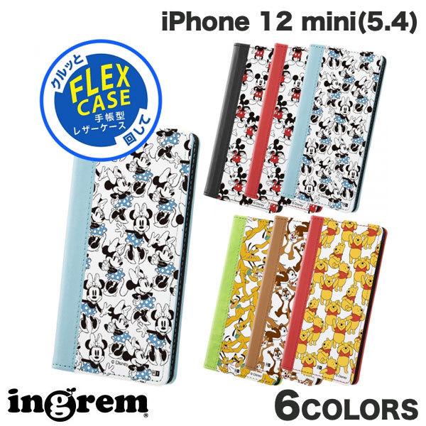 ingrem iPhone 12 mini ディズニーキャラクター 手帳型 FLEX CASE バイカラー ディズニーキャラクター 総柄  イングレム