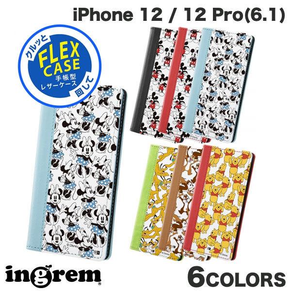 ingrem iPhone 12 / 12 Pro ディズニーキャラクター 手帳型 FLEX CASE バイカラー ディズニーキャラクター 総柄  イングレム