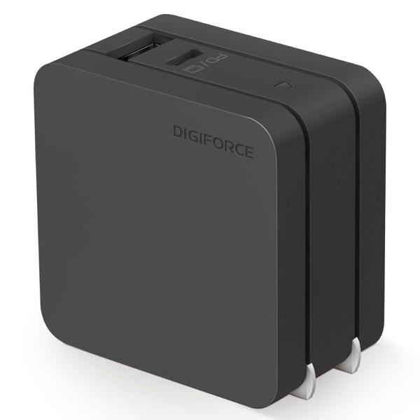 DIGIFORCE デジフォース USB充電器 65W GaN PD対応 Fast Charger USB-A 1ポート / USB Type-C 1ポート ブラック D0035BK