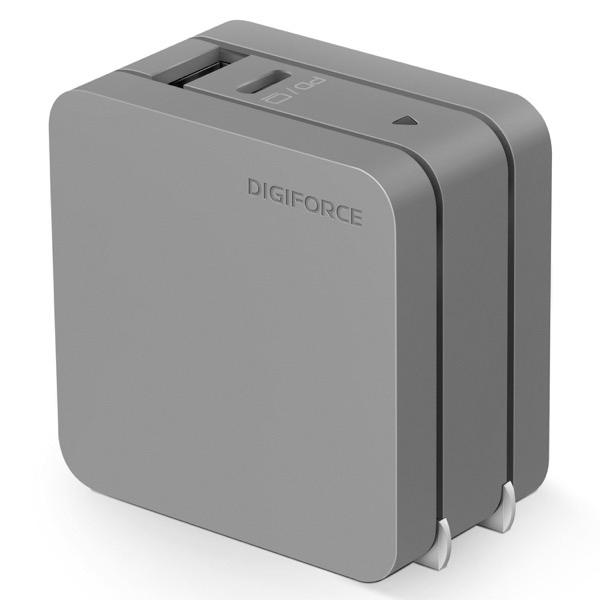 DIGIFORCE デジフォース USB充電器 65W GaN PD対応 Fast Charger USB-A 1ポート / USB Type-C 1ポート チャコールグレー D0035CG