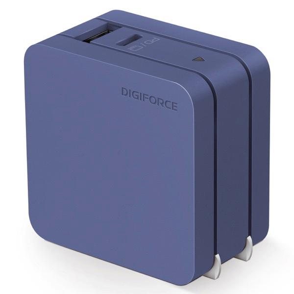 DIGIFORCE デジフォース USB充電器 65W GaN PD対応 Fast Charger USB-A 1ポート / USB Type-C 1ポート ネイビーブルー D0035NB