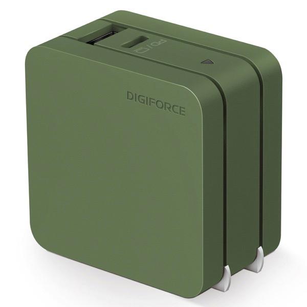 DIGIFORCE デジフォース USB充電器 65W GaN PD対応 Fast Charger USB-A 1ポート / USB Type-C 1ポート オリーブグリーン D0035OG