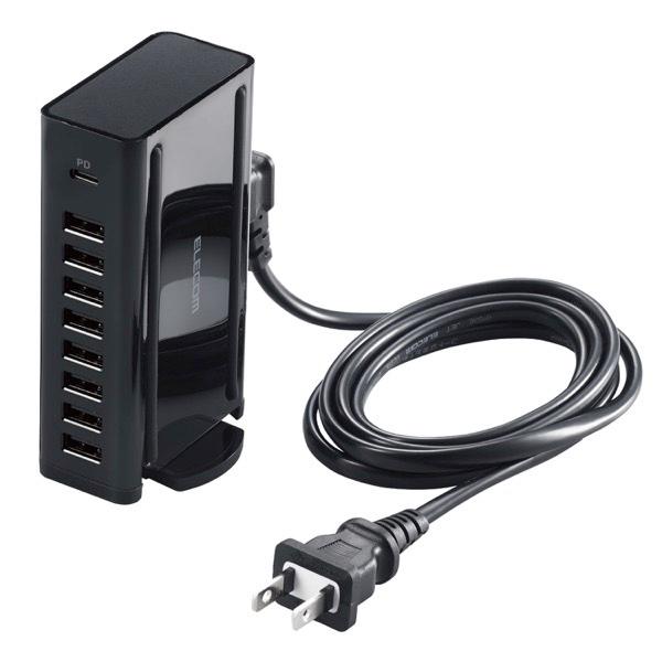 エレコム ELECOM AC充電器 USB充電器 卓上ポート 合計70W USB A 8ポート 40W / USB Type-C 1ポート PD30W 縦置き横置き対応 ブラック
