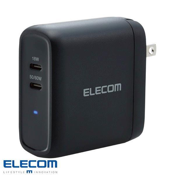 エレコム ELECOM AC充電器 USB充電器 PD対応 合計68W USB Type-C 2ポート スイングプラグ ブラック MPA-ACCP24BK