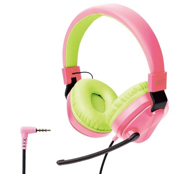 エレコム こども専用ゲーミングヘッドセット 低音量仕様 折りたたみ式 回転式マイクアーム付き 4極φ3.5mm 両耳 ピンクxグリーン