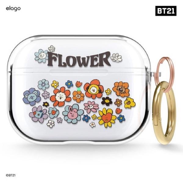 elago エラゴ AirPods Pro 第1世代 LINE FRIENDS COLLABORATION BT21 FLOWER カラビナ付き TPUケース Flower Bouquet EL_APPCSTPFR_FB