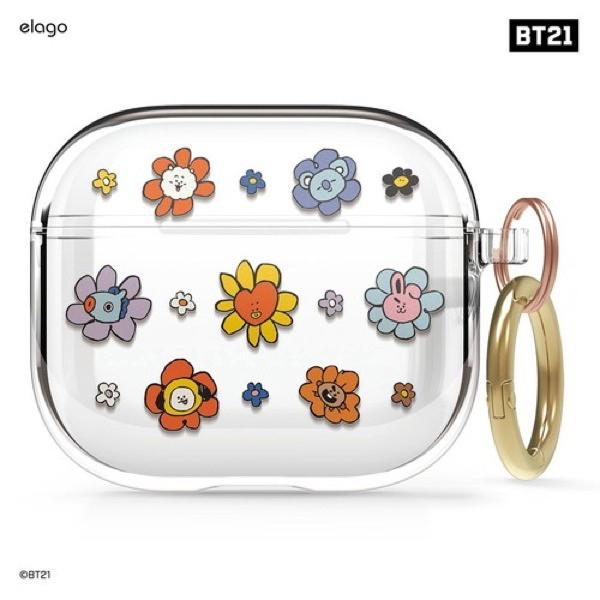 elago エラゴ AirPods 第3世代 LINE FRIENDS COLLABORATION BT21 FLOWER カラビナ付き TPUケース Flower Garden EL_AP3CSTPFR_FG