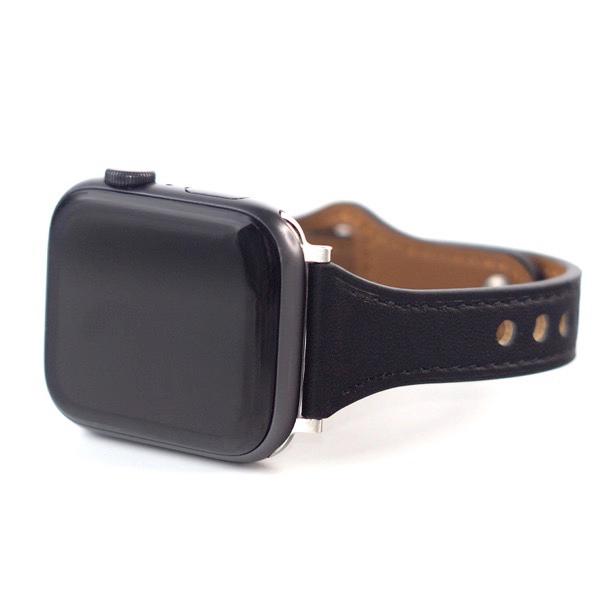 WEARPLANET ウェアプラネット Apple Watch 49 / 45 / 44 / 42mm Slim Line フラット本革バンド Deep Black