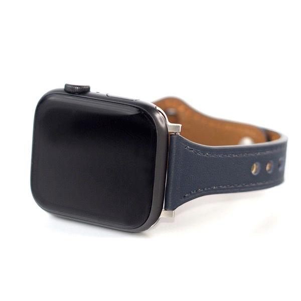 WEARPLANET ウェアプラネット Apple Watch 49 / 45 / 44 / 42mm Slim Line フラット本革バンド Midnight Blue