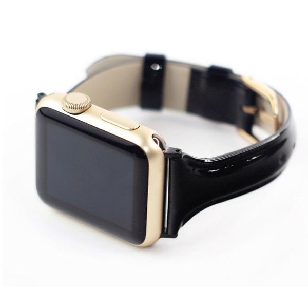 WEARPLANET ウェアプラネット Apple Watch 49 / 45 / 44 / 42mm Slim Line 本革 エナメルバンド ディープブラック WP23092AWBK
