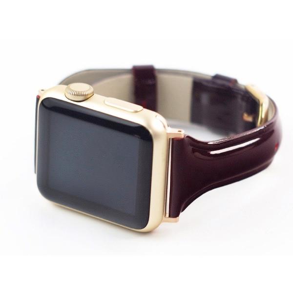 WEARPLANET ウェアプラネット Apple Watch 49 / 45 / 44 / 42mm Slim Line 本革 エナメルバンド ガーネットブラウン WP23093AWBR