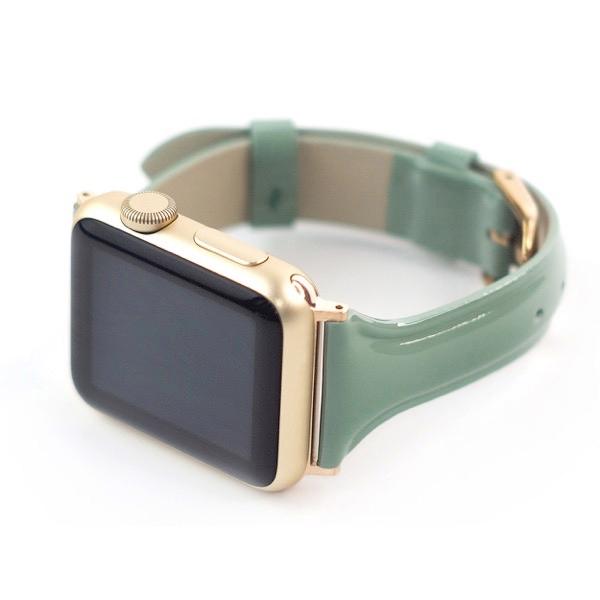 WEARPLANET ウェアプラネット Apple Watch 49 / 45 / 44 / 42mm Slim Line 本革 エナメルバンド モスグリーン WP23096AWGR