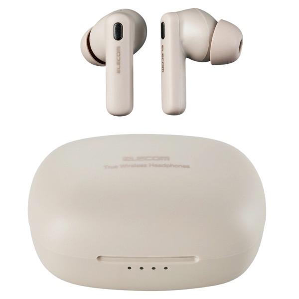ELECOM Bluetooth 5.2 アクティブノイズキャンセリング 完全ワイヤレスイヤホン AAC 低遅延 カナル型 ベージュ