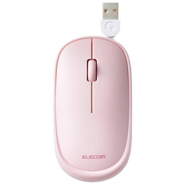 エレコム ELECOM マウス 有線 3ボタン 薄型 ケーブル巻取式 ピンク M-TM10UBPN