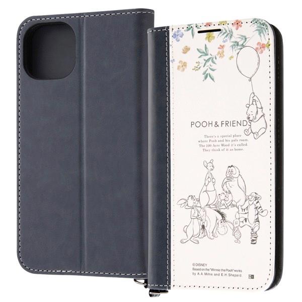 ingrem イングレム iPhone 14 / 13 ディズニーキャラクター 耐衝撃 手帳型レザーケース Noble プーと仲間たち_ノート風