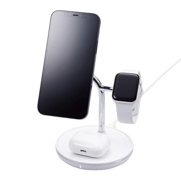エレコム ワイヤレス充電器 マグネット内蔵 7.5W+5W スタンドタイプ Apple Watch認証モジュール内蔵 MfA認証 ホワイト