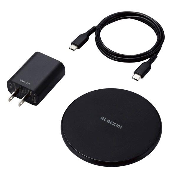 エレコム Qi規格対応 ワイヤレス充電器 最大出力15W 薄型 卓上 EPP規格対応 PD30W USB充電器付属 USB-C-USB-Cケーブル付属 ブラック