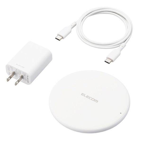 エレコム Qi規格対応 ワイヤレス充電器 最大出力15W 薄型 卓上 EPP規格対応 PD30W USB充電器付属 USB-C-USB-Cケーブル付属 ホワイト