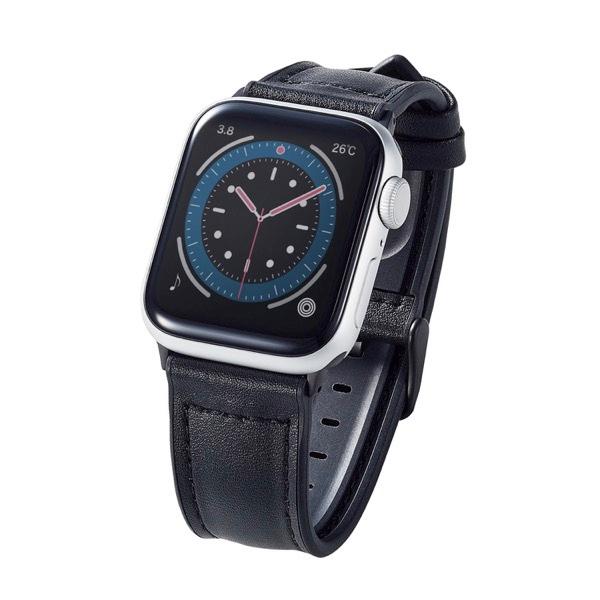 エレコム ELECOM Apple Watch 41 / 40 / 38mm バンド ハイブリッドレザー ブラック AW-41BDLHVBK