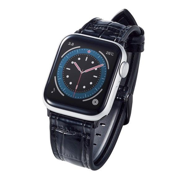 エレコム ELECOM Apple Watch 41 / 40 / 38mm バンド ハイブリッドレザー クロコブラック AW-41BDLHVCRB