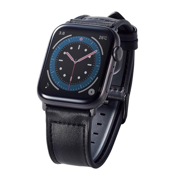 エレコム ELECOM Apple Watch 49 / 45 / 44 / 42mm バンド ハイブリッドレザー ブラック AW-45BDLHVBK