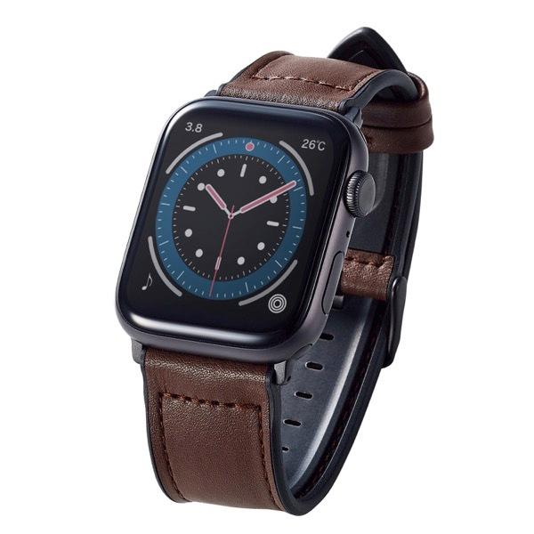 エレコム ELECOM Apple Watch 49 / 45 / 44 / 42mm バンド ハイブリッドレザー ブラウン AW-45BDLHVBR