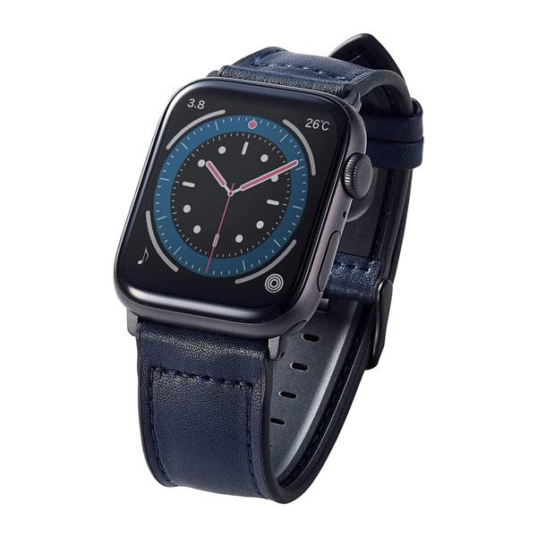 エレコム ELECOM Apple Watch 49 / 45 / 44 / 42mm バンド ハイブリッドレザー ネイビー AW-45BDLHVNV