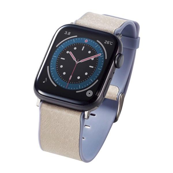 エレコム ELECOM Apple Watch 49 / 45 / 44 / 42mm バンド ハイブリッドレザー MINIO アッシュグレーxゼニスブルー AW-45BDMNOGY