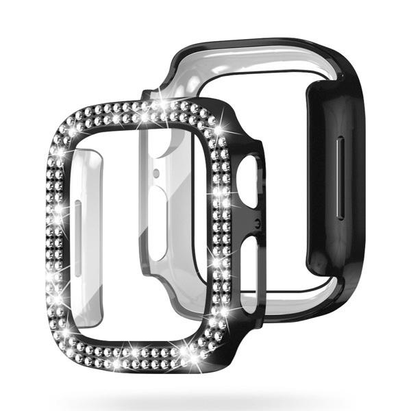 EGARDEN エガーデン Apple Watch 45mm Series 8 / 7 ガラスフィルム一体型ラインストーンケース ブラック EG24868AWBK