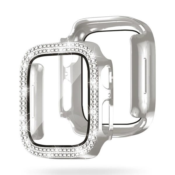 EGARDEN エガーデン Apple Watch 45mm Series 8 / 7 ガラスフィルム一体型ラインストーンケース シルバー EG24869AWSV
