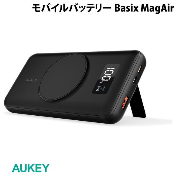 AUKEY モバイルバッテリー Basix MagAir 10000mAh Magsafe吸着 PD対応 最大22.5W USB A / Type-C 1ポート出力 スタンド付 ブラック