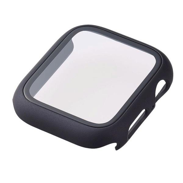 エレコム Apple Watch 44mm SE 第2世代 / SE / 6 / 5 / 4 フルカバーケース プレミアムガラス ゴリラ 高透明 ブラック