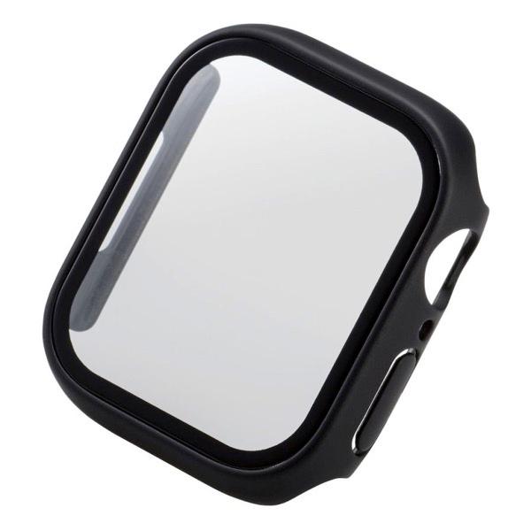 エレコム Apple Watch 41mm Series 8 / 7 フルカバーケース プレミアムガラス ゴリラ セラミックコート ブラック