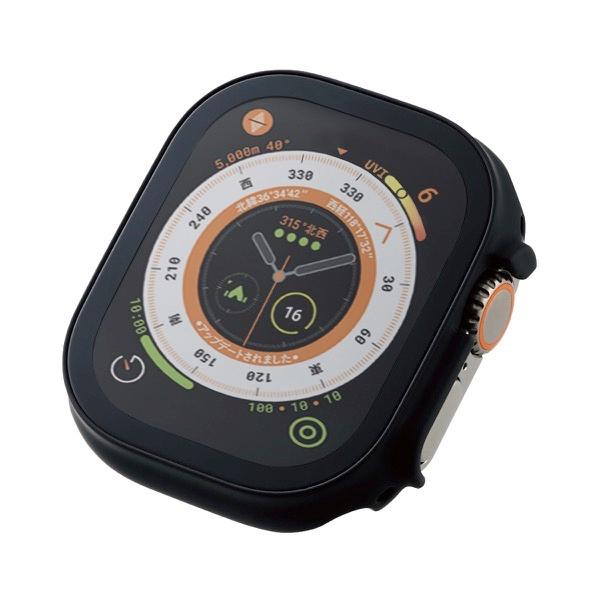 エレコム ELECOM Apple Watch 49mm Ultra フルカバーケース プレミアムガラス 高透明 ブラック AW-22CFCGBK
