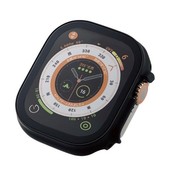 エレコム ELECOM Apple Watch 49mm Ultra フルカバーケース プレミアムガラス セラミックコート ブラック AW-22CFCGCBK