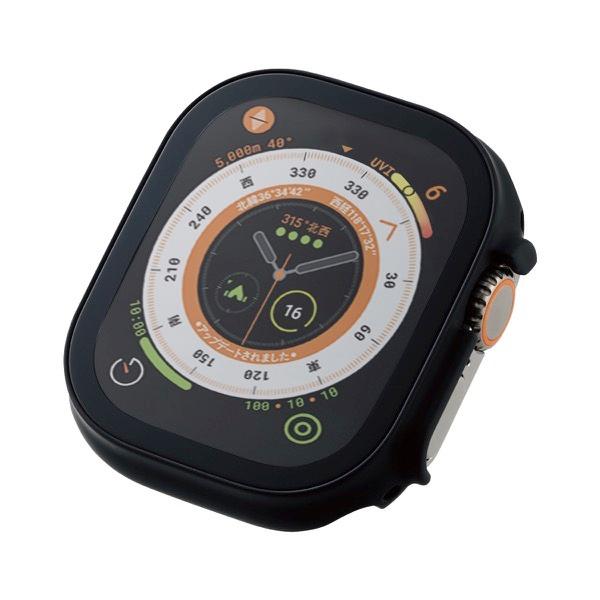 エレコム ELECOM Apple Watch 49mm Ultra フルカバーケース プレミアムゴリラガラス セラミックコート ブラック AW-22CFCGOCBK