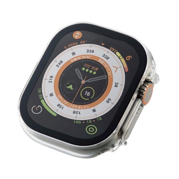 エレコム ELECOM Apple Watch 49mm Ultra フルカバーケース プレミアムゴリラガラス セラミックコート クリア AW-22CFCGOCCR
