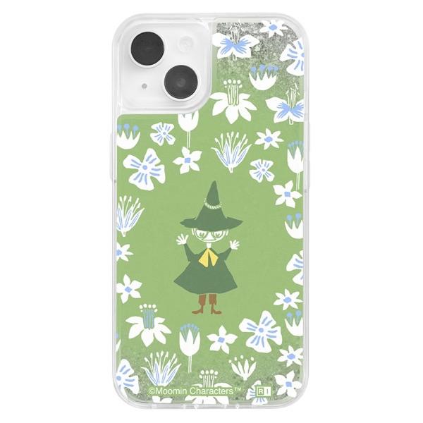 ingrem イングレム iPhone 14 / 13 ムーミン ラメ グリッターケース スナフキン_フラワー IJ-AP36LG1S/MT39