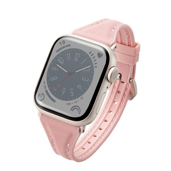 エレコム ELECOM Apple Watch 41 / 40 / 38mm バンド ハイブリッドレザー スリム ダスティピンク AW-41BDLHVJPN