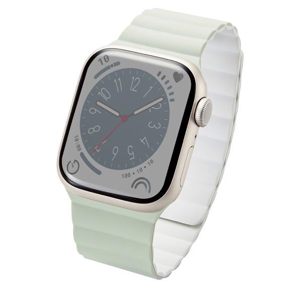エレコム ELECOM Apple Watch 41 / 40 / 38mm バンド マグネット シリコン グリーンxホワイト AW-41BDMAGGN
