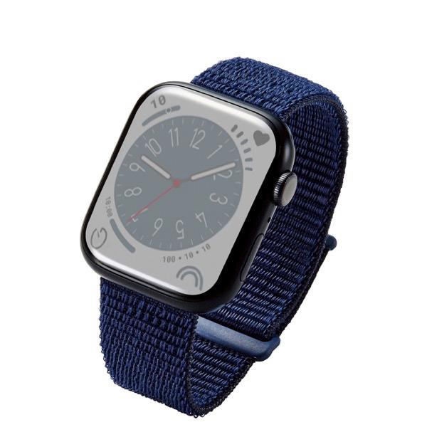 エレコム ELECOM Apple Watch 49 / 45 / 44 / 42mm バンド ファブリック ネイビー AW-45BDFBNV