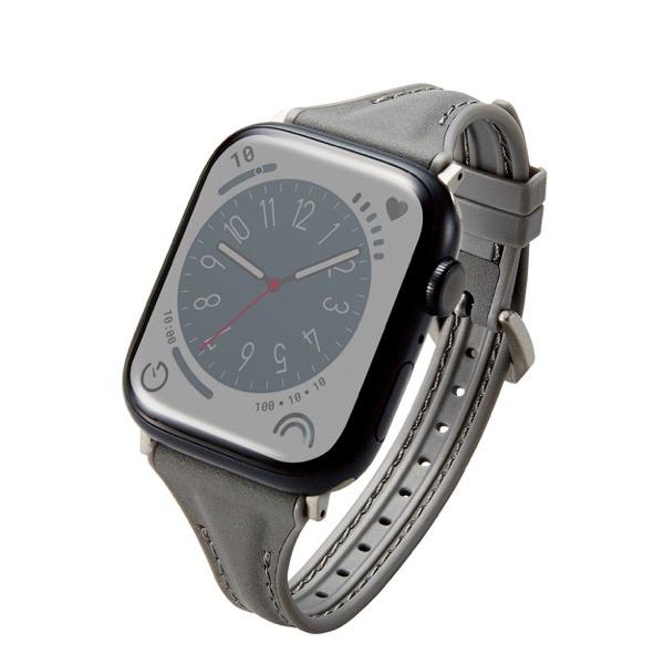 エレコム ELECOM Apple Watch 49 / 45 / 44 / 42mm バンド ハイブリッドレザー スリム チャコールブラック AW-45BDLHVJBK