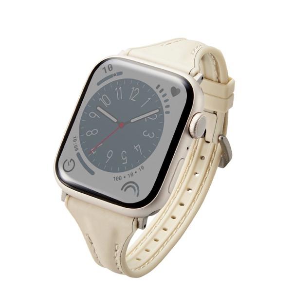 エレコム ELECOM Apple Watch 49 / 45 / 44 / 42mm バンド ハイブリッドレザー スリム グレージュ AW-45BDLHVJGY