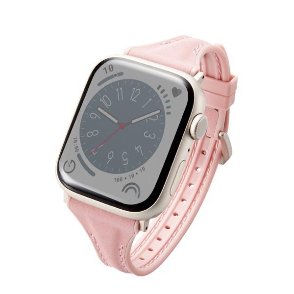 エレコム ELECOM Apple Watch 49 / 45 / 44 / 42mm バンド ハイブリッドレザー スリム ダスティピンク AW-45BDLHVJPN