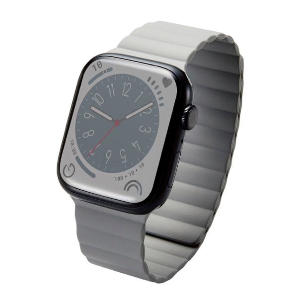 エレコム ELECOM Apple Watch 49 / 45 / 44 / 42mm バンド マグネット シリコン グレー AW-45BDMAGGY